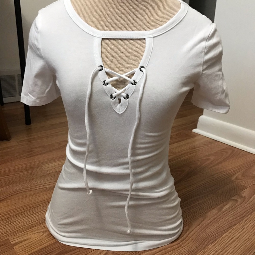 White lace up top